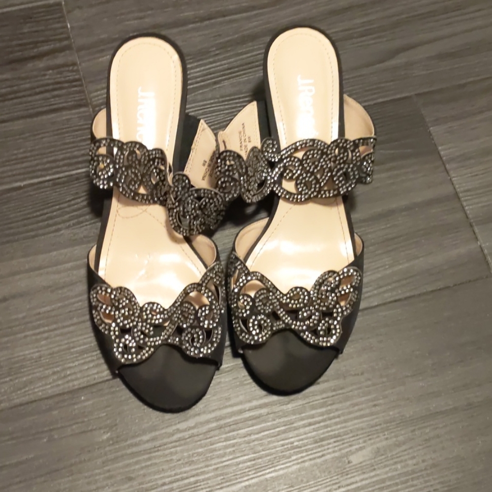 Black and silver kitten heels